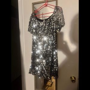 Black and silver sequins party dress